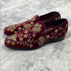 New Dolce & Gabbana Floral Embroidered Sequin Velvet Loafers Red Gold Luxury 7